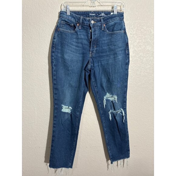 Old Navy Jeans Womens Size 6 High-Rise Curvy Straight Jeans Distressed Cropped - Picture 1 of 12